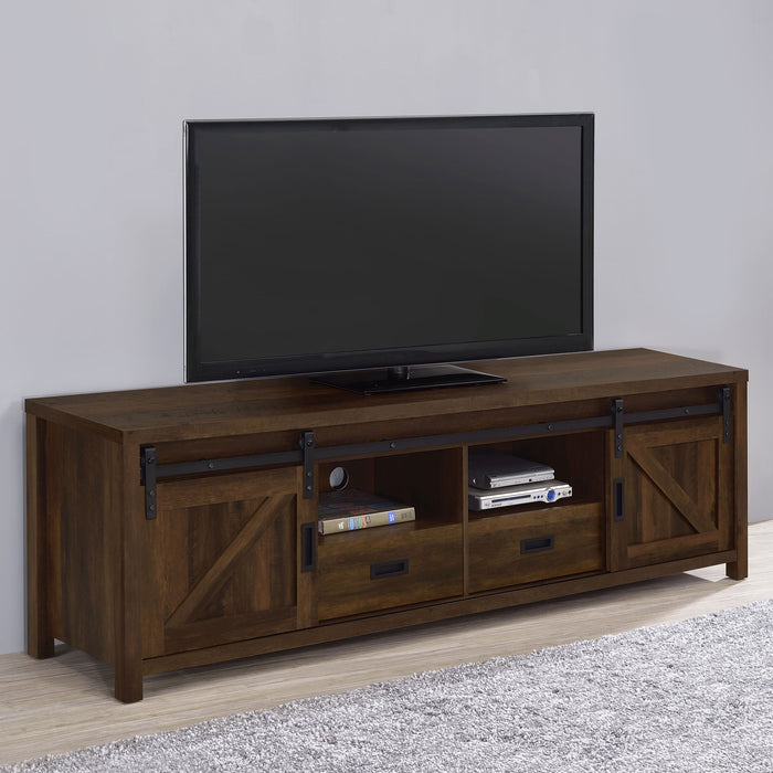 Mueble de TV Madra de madera de ingeniería de 79 pulgadas con 2 puertas, pino envejecido