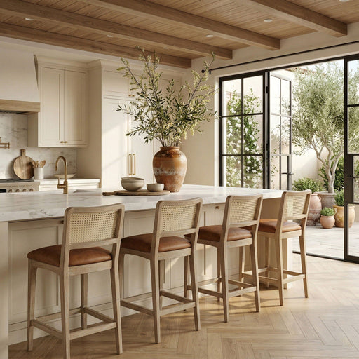 Atrium Cane Back And Vegan Leather Upholstered Seat Bar Stool