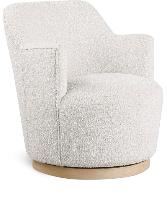 Sillón decorativo giratorio tapizado de bouclé Clarita