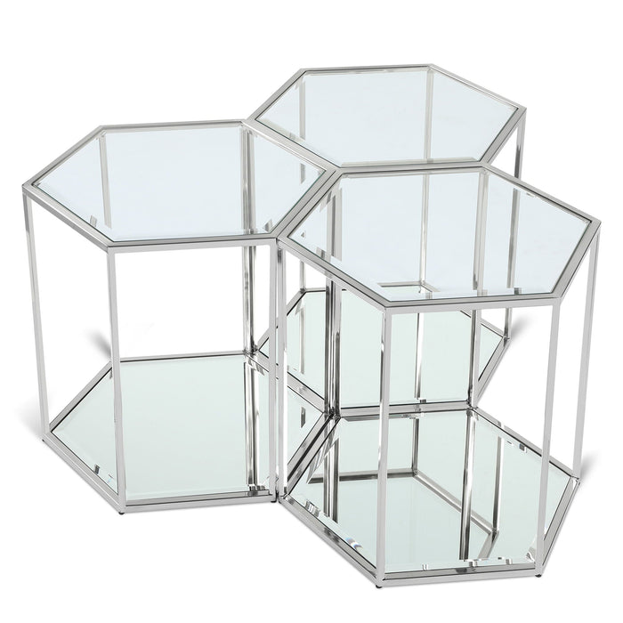 Sei 3 Piece Glass And Steel Modular End / Side Table
