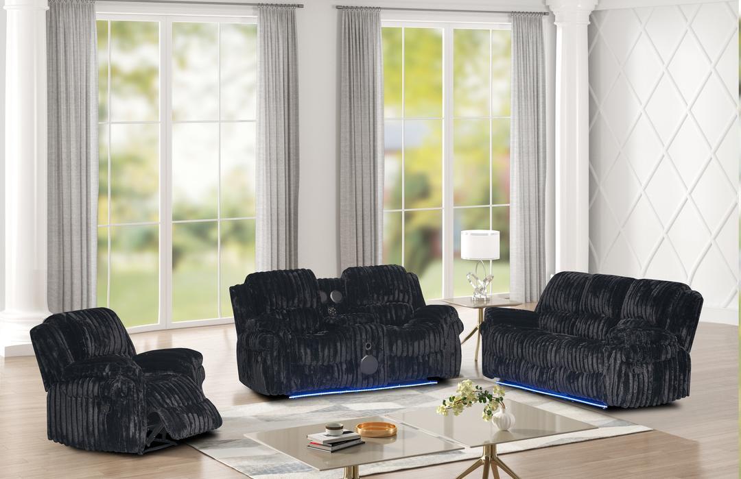 Lovoseat with Console Speaker LED Black, Sofa with Drop Table LED Black
