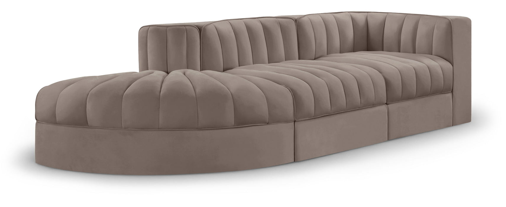 Rummi 112" Velvet Performance Fabric Upholstered 3pc. Modular Sofa