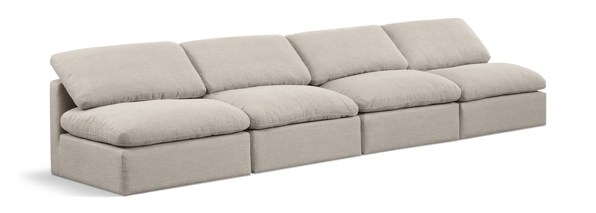Indulge 140" Linen Textured Fabric Upholstered 4pc. Armless Modular Sofa