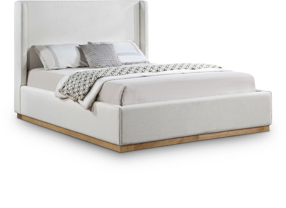 Cama tapizada de tela con textura de lino Flynn