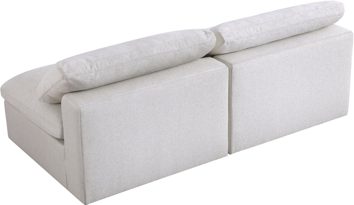Sofá modular sin brazos tapizado de tela con textura de lino de confort de lujo Serene de 78" de 2 piezas