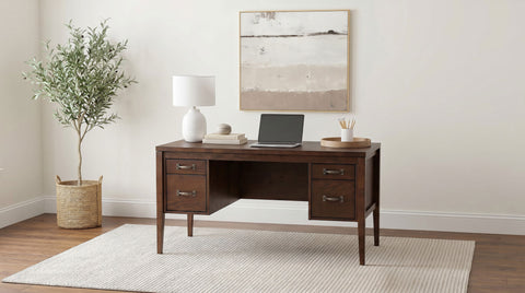 Escritorio para computadora Graham de 54 pulgadas con doble pedestal, superficie elevable y 4 cajones, color chocolate
