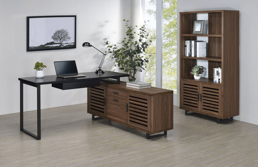 Maddox 60-inch L-Shape Office Computer Desk Black and Walnut - Brown