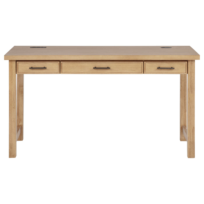 Vermes 55-inch 3-drawer Writing Desk with Power Outlet Light Ash