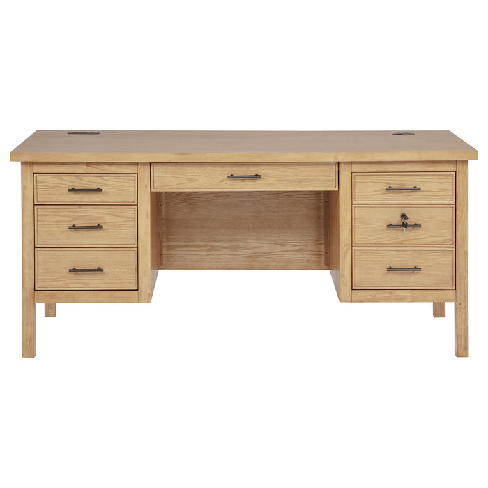 Vermes 66-inch 7-drawer Computer Desk with Power Outlet Light Ash