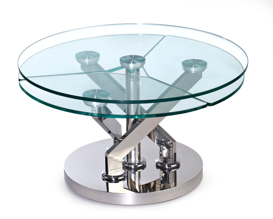 Contemporary Cocktail Table w/ Glass Top & Motion Shelves 8081-CT