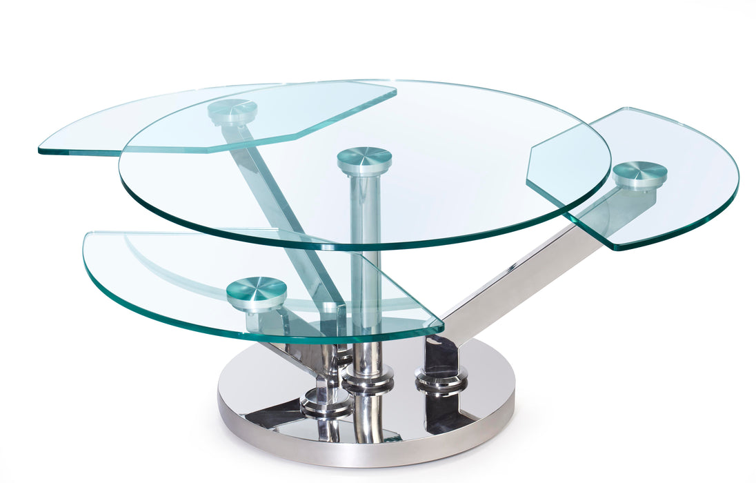 Contemporary Cocktail Table w/ Glass Top & Motion Shelves 8081-CT