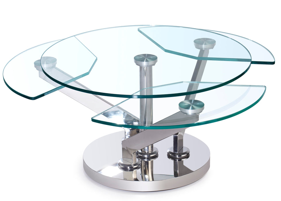 Contemporary Cocktail Table w/ Glass Top & Motion Shelves 8081-CT