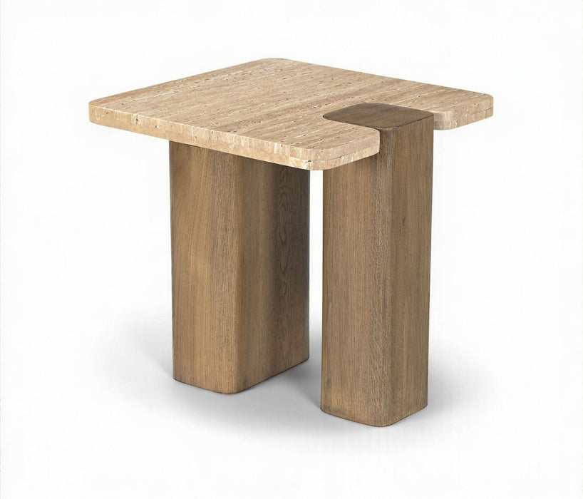 Ravenna Genuine Travertine And Oak End / Side Table