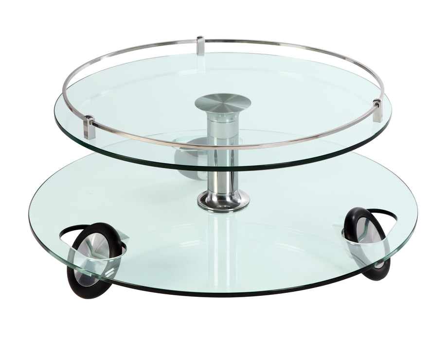 Contemporary Two-Tier Rolling Round Glass Cocktail Table 8178-CT