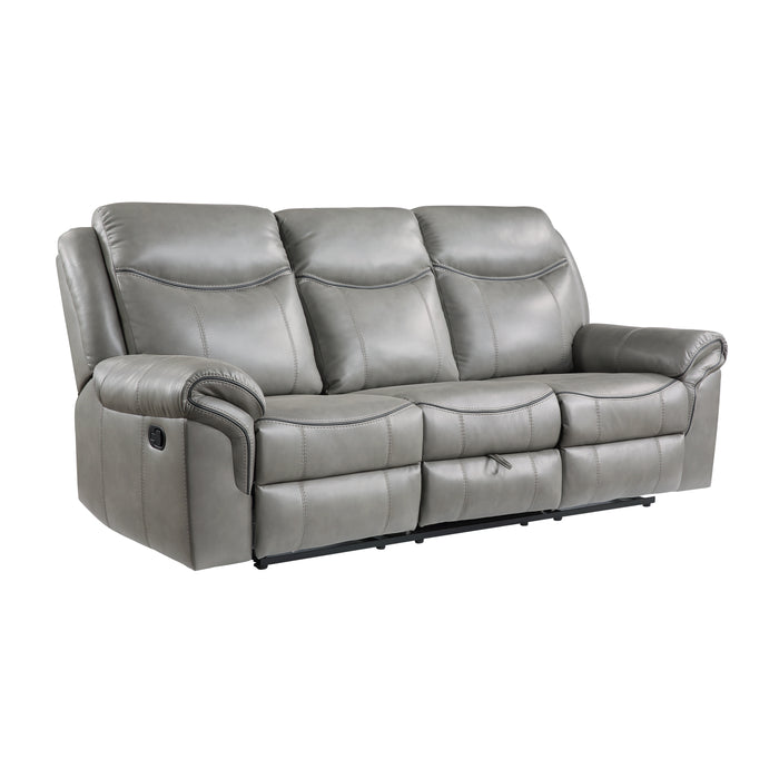 Aram Double Reclining Sofa with Center Drop-Down Cup Holders, Receptacles, Hidden Drawer and USB Ports