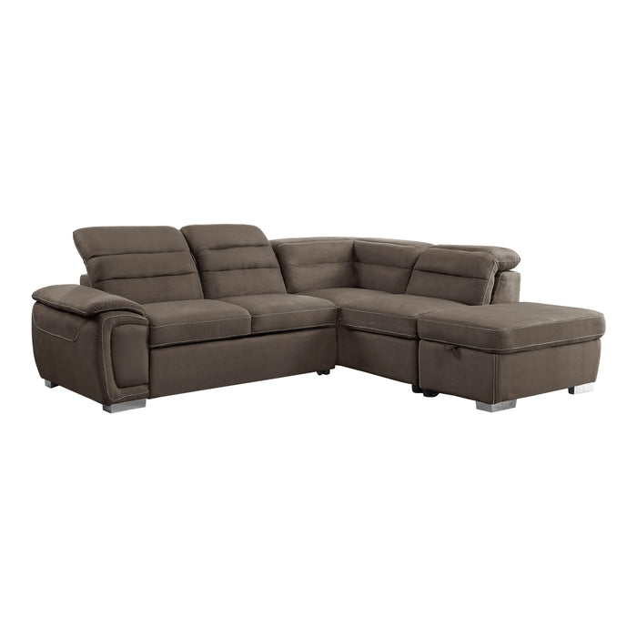 Platina (3)3-Piece Sectional with Adjustable Headrests, Pull-out Bed and Right Chaise with Storage Ottoman