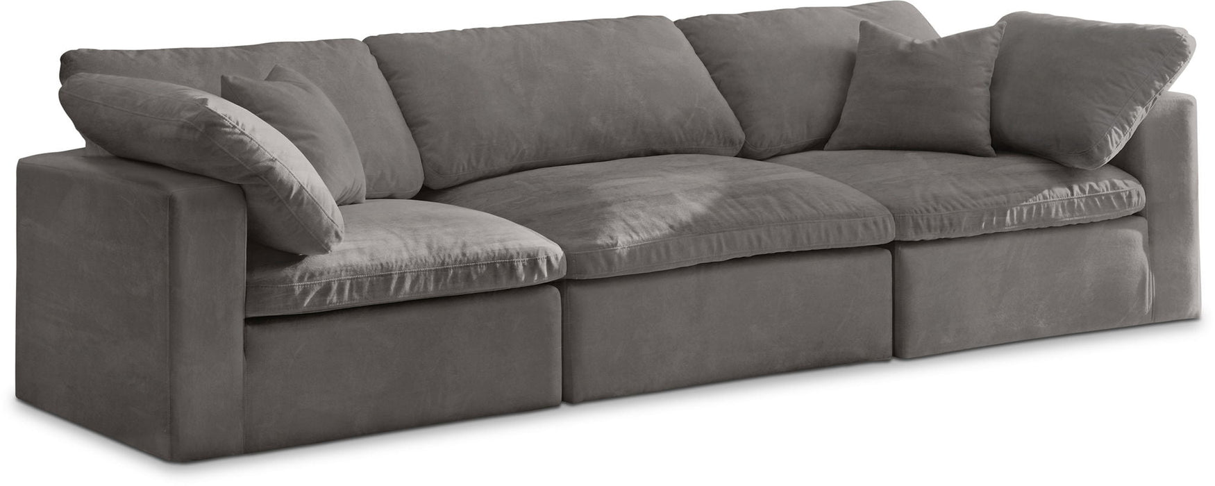Cozy 119" Velvet Upholstered Overstuffed Fiber Filled Comfort Comfort 3pc. Modular Sofa