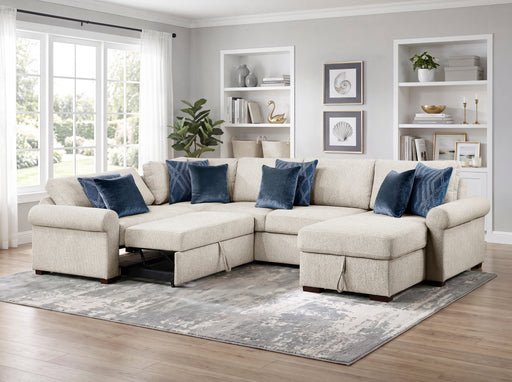 8548BE*5SC15ACLA4 4-Piece Sectional with Reversible Chaise, Pull-out Bed, Hidden Storage and Click Motion Back