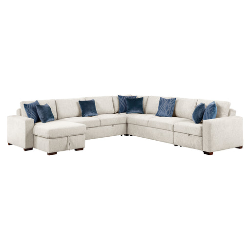8548BE*6SCACCLA 5-Piece Sectional with Reversible Chaise, Pull-out Bed, Hidden Storage and Click Motion Back