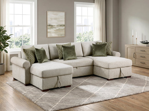 8548*4VC15ACLA4 3-Piece Sectional with Two Reversible Chaises, Pull-out Bed, Hidden Storage, Click Motion Back and Two Roll Arms