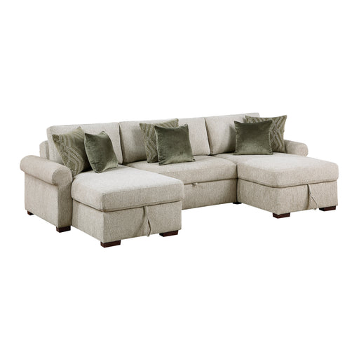 8548*4VC15ACLA4 3-Piece Sectional with Two Reversible Chaises, Pull-out Bed, Hidden Storage, Click Motion Back and Two Roll Arms