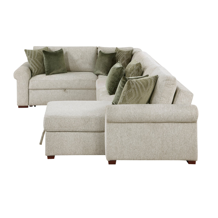 8548*5SC15ACLA4 4-Piece Sectional with Reversible Chaise, Pull-out Bed, Hidden Storage and Click Motion Back