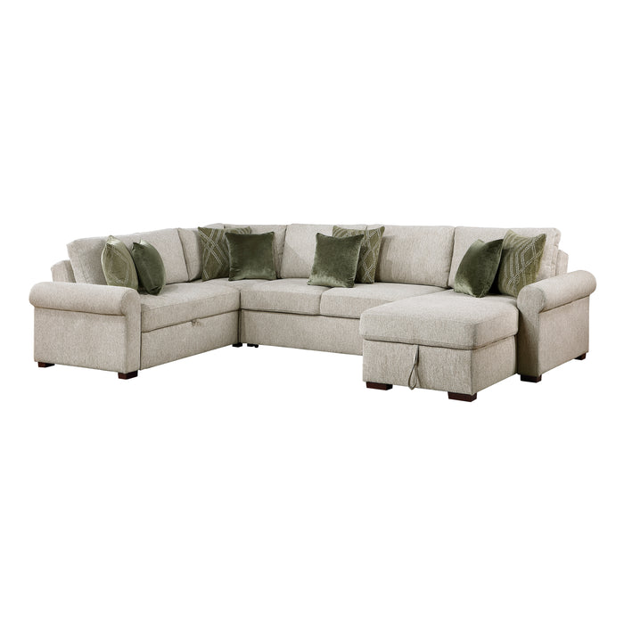8548*5SC15ACLA4 4-Piece Sectional with Reversible Chaise, Pull-out Bed, Hidden Storage and Click Motion Back