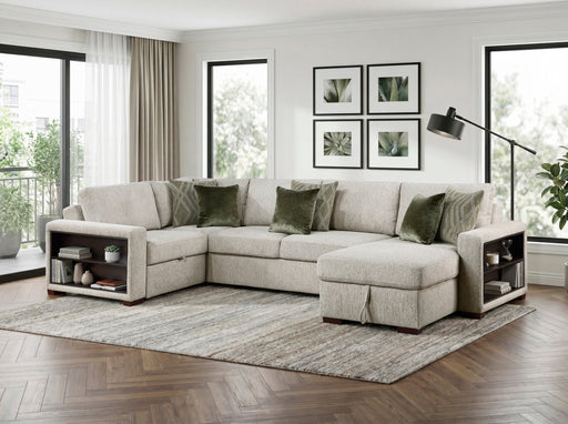 8548*5SCACCLA2 4-Piece Sectional with Reversible Chaise, Pull-out Bed, Hidden Storage and Click Motion Back