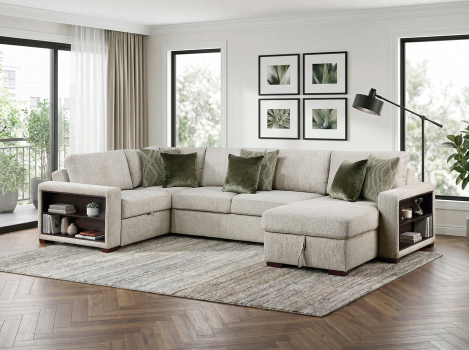 8548*5SCACCLA2 4-Piece Sectional with Reversible Chaise, Pull-out Bed, Hidden Storage and Click Motion Back