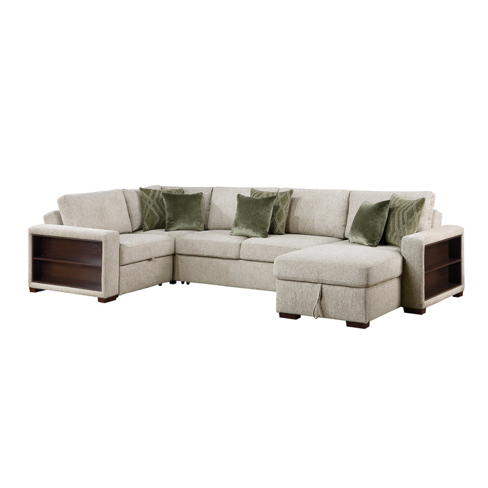 8548*5SCACCLA2 4-Piece Sectional with Reversible Chaise, Pull-out Bed, Hidden Storage and Click Motion Back