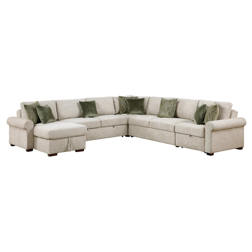 8548*6SCACCLA4 5-Piece Sectional with Reversible Chaise, Pull-out Bed, Hidden Storage and Click Motion Back