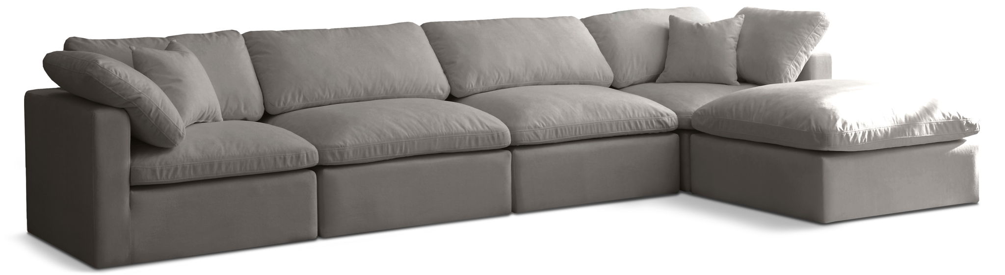 Plush 140" Velvet Upholstered Standard Comfort 5pc. Modular Sectional