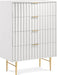 Modernist Wood Veneer And Stainless Steel Base Chest - White