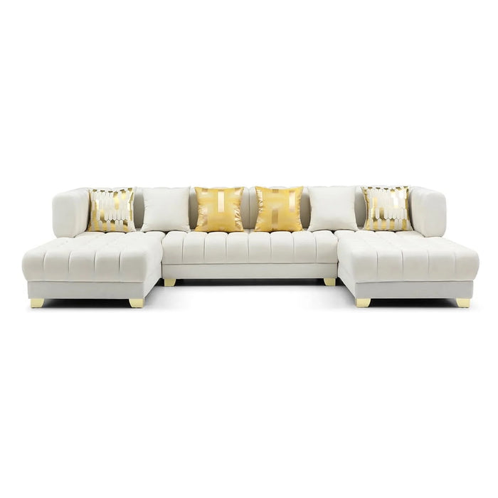 Marigold U-Shaped Velvet Sectional Sofa in Cream