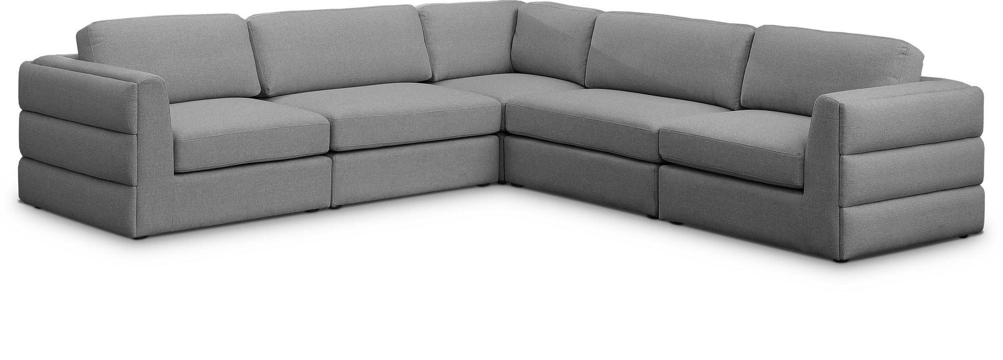 Seccional modular tapizado de tela con textura de lino Beckham de 114" de 5 piezas