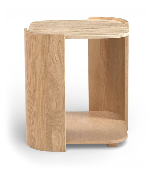 Calabria Genuine Marble And Oak Wood End / Side Table