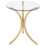 Mesa auxiliar Eloise de metal curvado con tapa de vidrio redonda, dorada