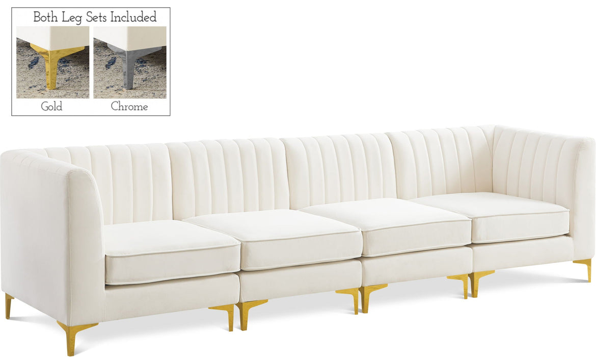 Sofá modular tapizado de terciopelo Alina de 116.5" de 4 piezas