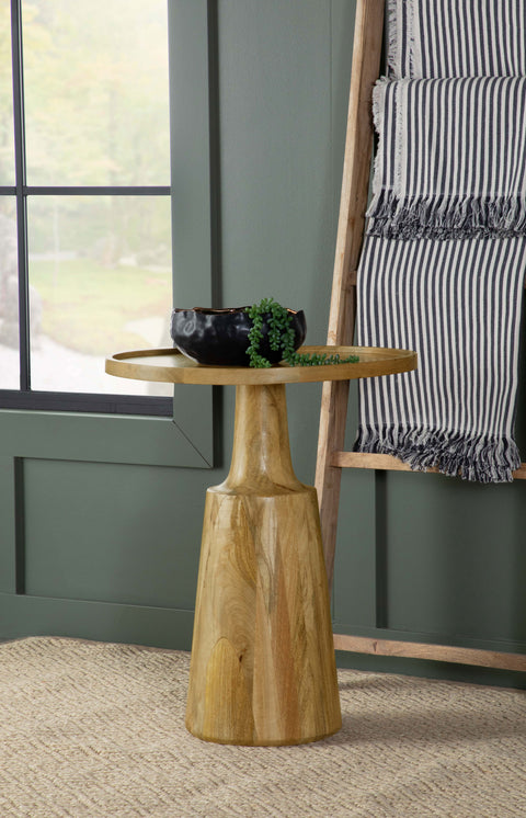 Mesa auxiliar redonda Ixia de madera de mango maciza, natural