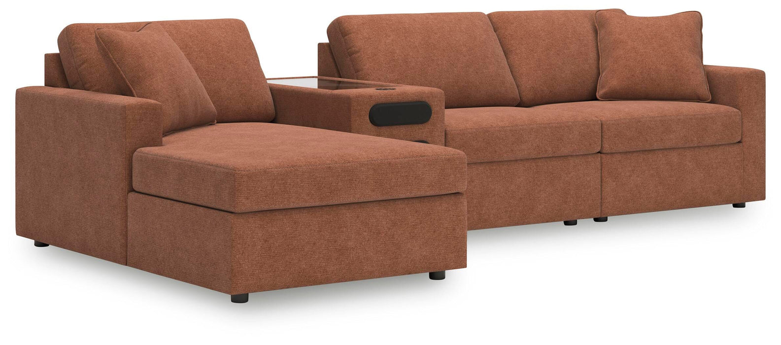 Modmax 4-Piece Sectional with Chaise - LAF Corner Chaise, Armless Chair, Console with Audio System, RAF Corner Chair