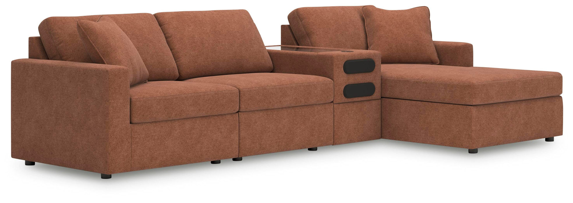 Modmax 4-Piece Sectional with Chaise - RAF Corner Chaise, Armless Chair, Console with Audio System, LAF Corner Chair