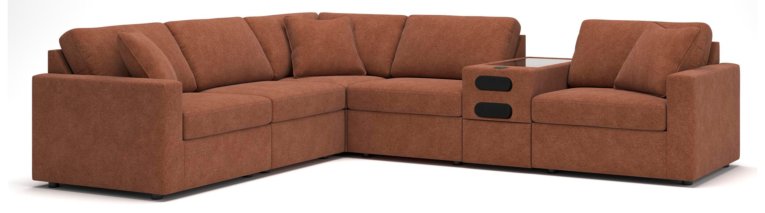 Modmax 6-Piece Sectional - 2 Armless Chairs, Console with Audio System, LAF Corner Chair, RAF Corner Chair, Wedge