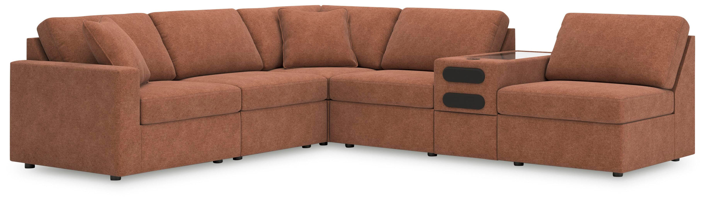 Modmax 6-Piece Sectional - 3 Armless Chairs, Console with Audio System, LAF Corner Chair, Wedge