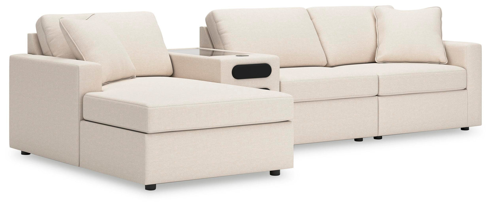 Modmax 4-Piece Sectional with Chaise - LAF Corner Chaise, Armless Chair, Console with Audio System, RAF Corner Chair
