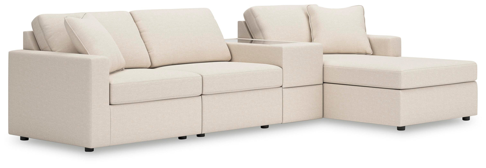 Modmax 4-Piece Sectional with Chaise - RAF Corner Chaise, Armless Chair, Console with Storage, LAF Corner Chair