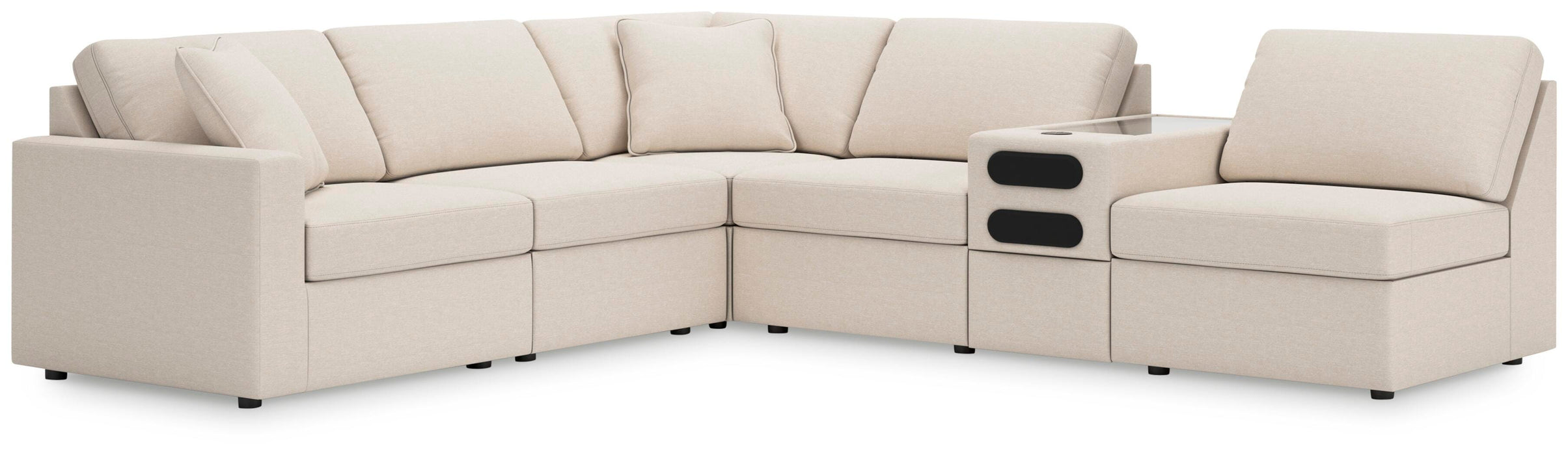 Modmax 6-Piece Sectional - 3 Armless Chairs, Console with Audio System, LAF Corner Chair, Wedge