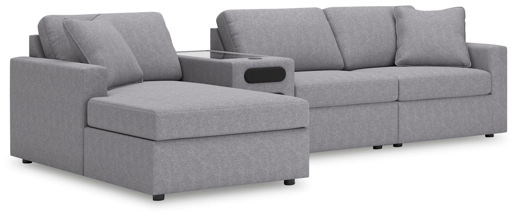 Modmax 4-Piece Sectional with Chaise - LAF Corner Chaise, Armless Chair, Console with Audio System, RAF Corner Chair