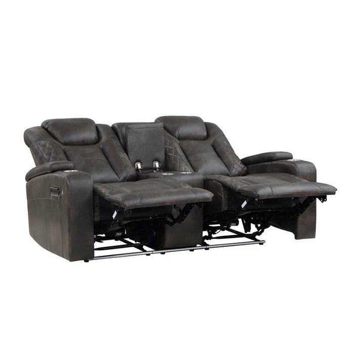 Tabor Power Double Reclining Love Seat with Center Console, Power Headrests, Storage Arms and Cup Holders