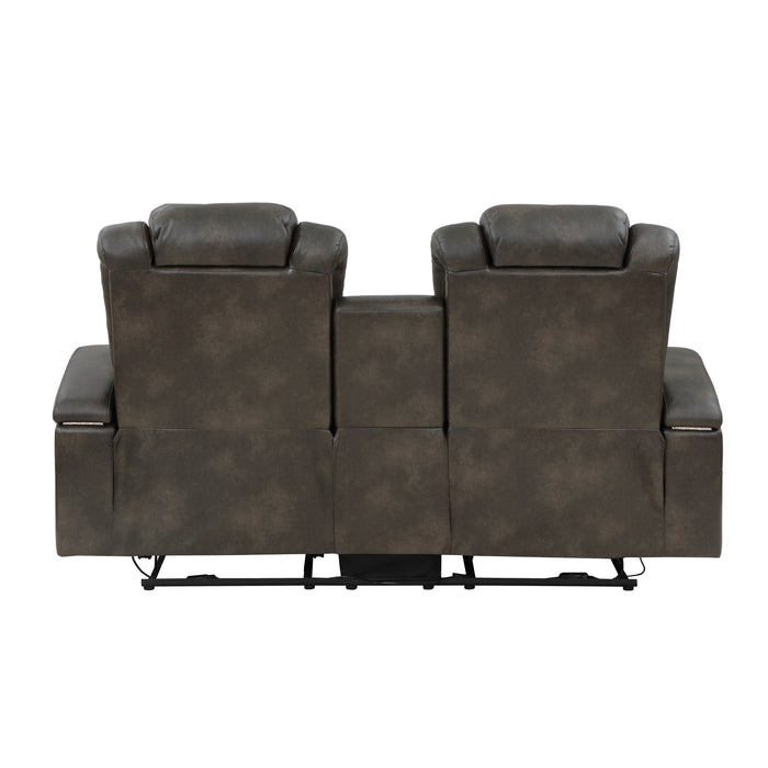 Tabor Power Double Reclining Love Seat with Center Console, Power Headrests, Storage Arms and Cup Holders