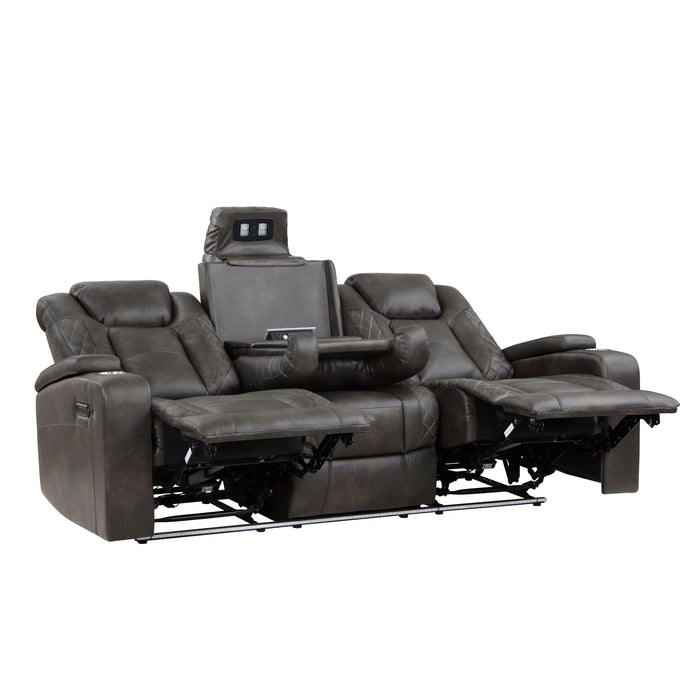 Tabor Power Double Reclining Sofa with Center Drop-Down Cup Holders, Power Headrests, Storage Arms and Cup holders